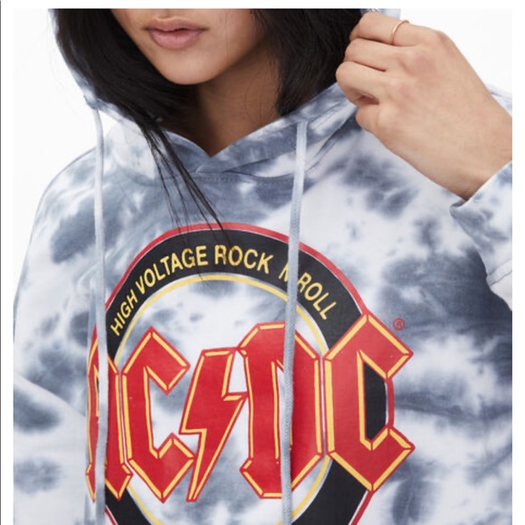 AC/DC | Sweaters | Acdc Logo Black Ice Tie Dye Cropped Hoodie | Poshmark